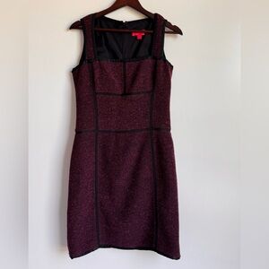 LAVIA Italy Black Burgundy Wool Viscose‎ Tweed Shift Dress IT 44 US 8 NYE Formal